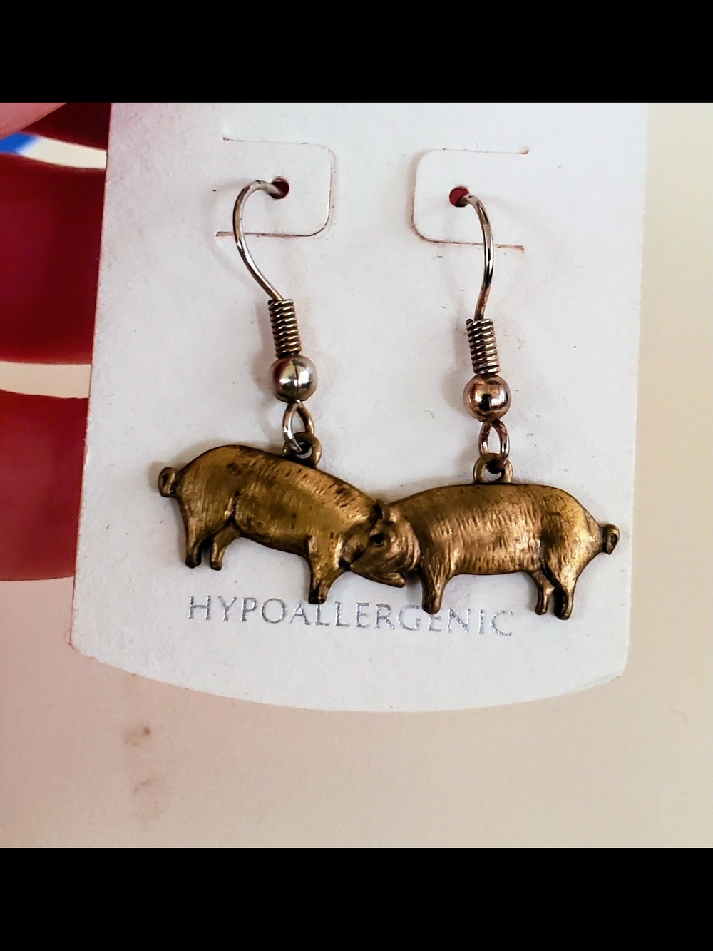 Erge Brass-Tone Pig Drop Earrings